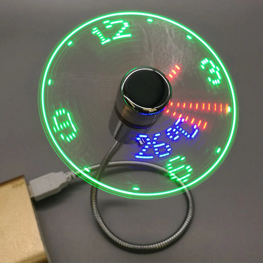 LED Clock Fan Time Temperature Display Mini Cooling Flashing Fan DC 5V Portable Gadgets USB Powered Flexible Gooseneck LED Clock